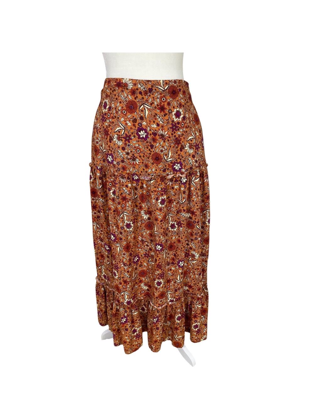 Luna Moon Cotton Blend Floral Tiered Midi Skirt M Cottage Prairie Parisian NWT